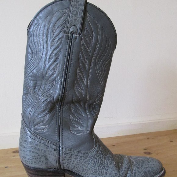 Made in USA gray leather cowboy boots 8D - Picture 5 of 10